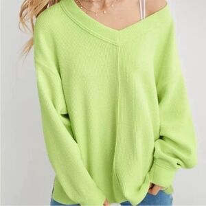 Aerie Off-the-Shoulder Lime Sweater